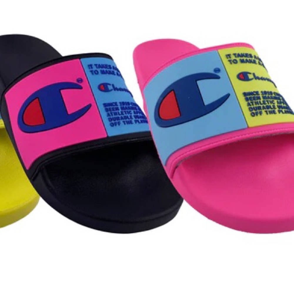 Nwot Champion Super Slide Split Script Neon Pink,… - image 7